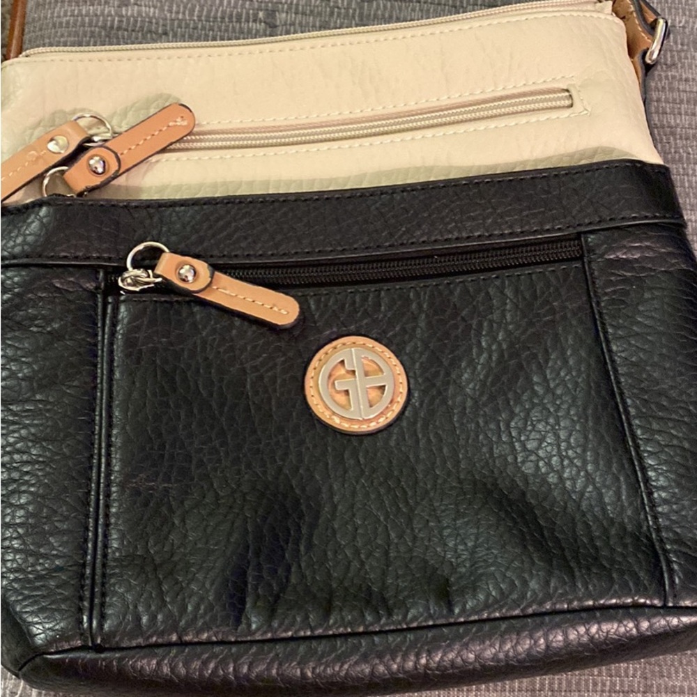 Cross body,  leather, navy/cream pockets for organizing